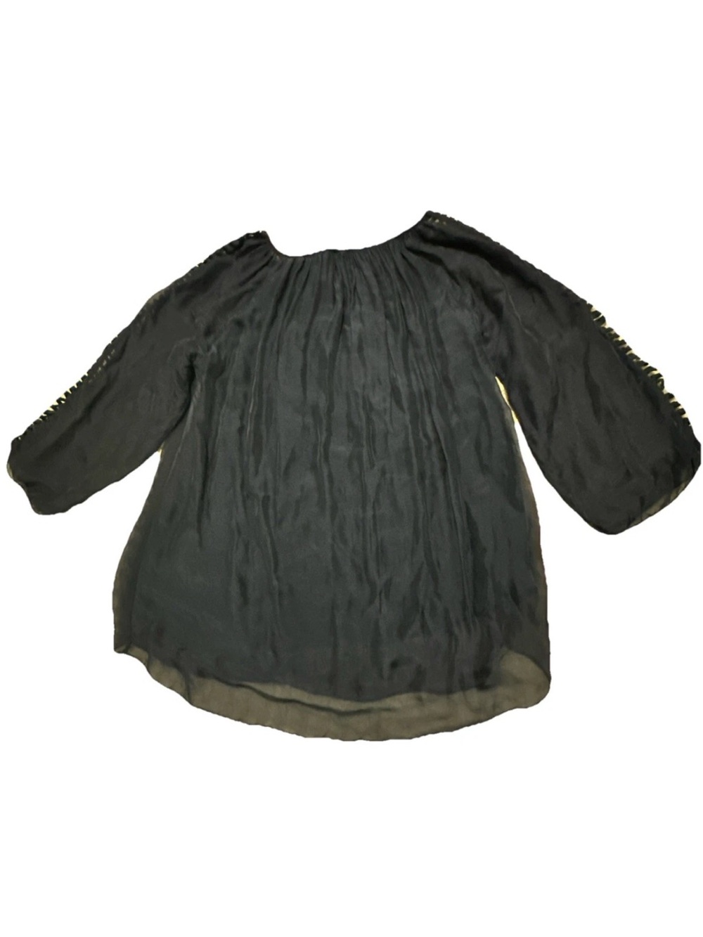 Tempo Paris Navy Blue Lined Top Size L Silk Blend Long Sleeve Good Preowned